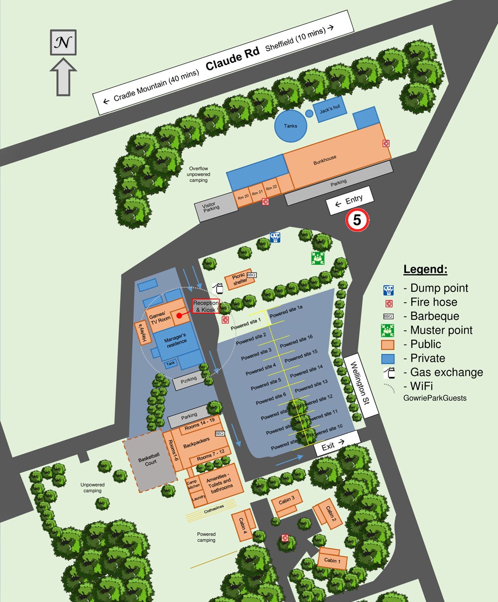 Gowrie Park Wilderness Village Guest Map 2019